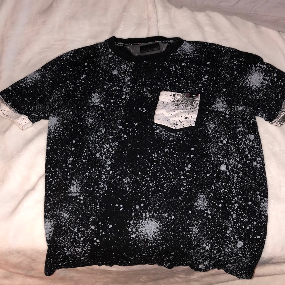 paint splattered T-shirt